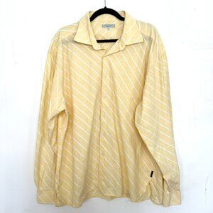 Alex Cannon Button Down Shirt Yellow Striped Dress Shirt XXL